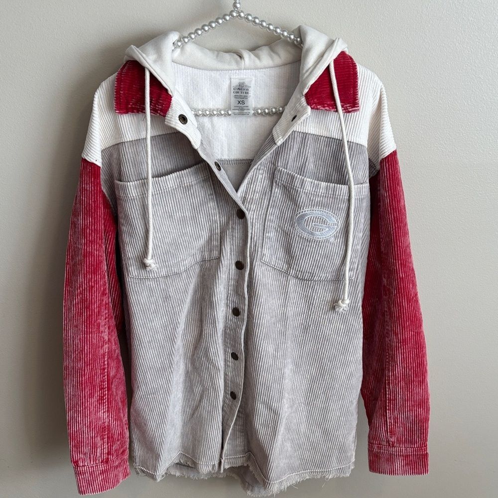 Gameday couture Corduroy Button-Up Hoodie Georgia bulldogs xs